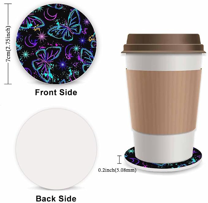 Butterfly Steering Wheel Cover for Women, Universal Auto Steering Wheel 14-15 Inch Car Interior Accessories with 2PCS Car Coasters, Suitable for Men and Women