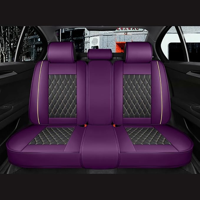 SanQing Car Seat Covers Full Set, Super Luxurious Heavy Universal Duty Waterproof Leather Automotive Vehicle Cover for Cars SUV Pick-up Truck, Non-Slip Seat Purple Car Accessories(Full Set/Purple)