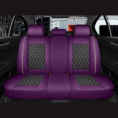 SanQing Car Seat Covers Full Set, Super Luxurious Heavy Universal Duty Waterproof Leather Automotive Vehicle Cover for Cars SUV Pick-up Truck, Non-Slip Seat Purple Car Accessories(Full Set/Purple)