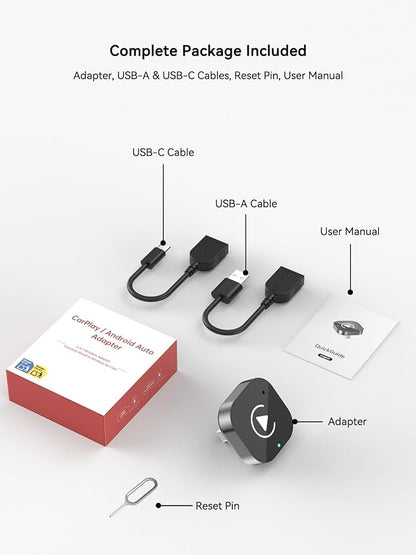 Wireless CarPlay & Android Auto Adapter, 2-in-1 Wireless CarPlay Adapter for Factory Wired CarPlay and Android Auto Cars, 5GHz WiFi, Bluetooth 5.0, Auto Connect, Plug and Play, OEM Control