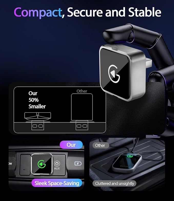 2026 Upgraded Wireless CarPlay Adapter for iPhone & Android Auto, Converts Wired to Wireless Car Play, 3-Second Auto Connect & Stable Zinc Alloy Material, Mini Plug & Play, with USB-A & Type-C