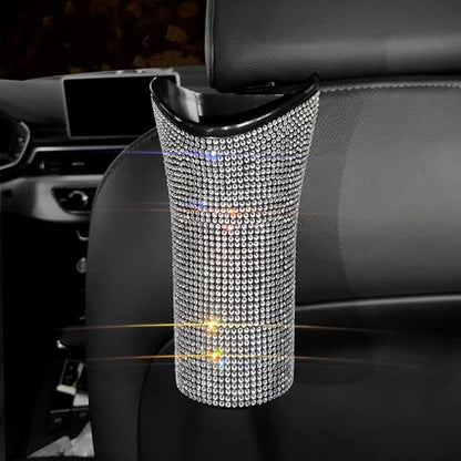 Riloer Bling Car Trash Can Rhinestones Car Trash Can for WomenGlittering Vehicles Trash Can Designed for Small Folding Umbrella Car Trash Bin Red