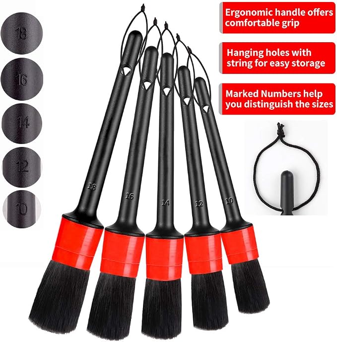 Detailing Brush Set - 10 Pcs Detail Brushes Car Detailing, Auto Boar Hair Car Detail Brush for Cleaning Car Interior Exterior, Vehicles Wheels Leather Engine Dashboard