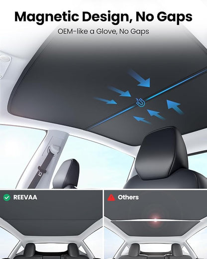 REEVAA 2026 Upgraded Tesla Model Y Sunshade Roof [No Gaps, No Sagging] Tesla Y Accessories Heat Insulation Foldable Glass Sunroof Cover for Model Y 2020-2025 (Not Fit New Y Juniper), 2PCS, Black
