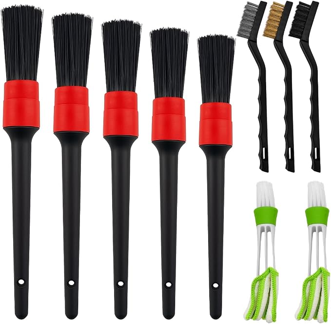 10PCS Car Detailing Brush Set, Vehicle Interior Cleaning Kit Includes Steel Wire and Air Vent Brushes, Automotive Detail Dusting Cleaner Tool Set, Universal for Most Vehicles