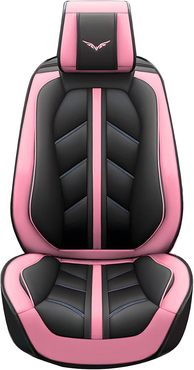 otoez Car Seat Covers Full Set, Leather Pink Seat Covers for Cars 5 Seats, Automotive Front and Rear Seat Protectors Universal Fit Most Cars Sedans SUV Pick-up Truck (Pink, Without Pillows)