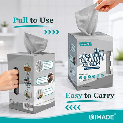 UNIMADE Microfiber Cleaning Cloth, 75 Sheets Microfiber Towels for Cars Commercial Grade Washcloths Lint-Free Bulk Shop Towel Cleaning Rags for Household Restaurant Garage Housekeeping, 11"x 9", Grey