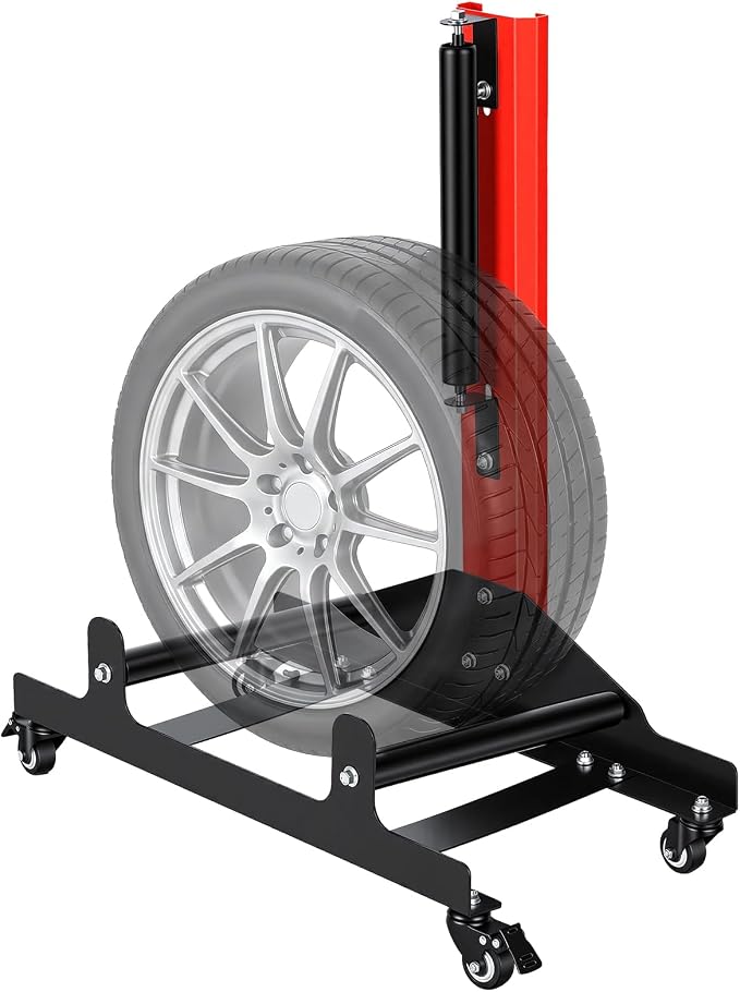 Rolling Wheel Detailing Stand, Tire Cleaning Stand with 3 Rollers and Casters, Steel Wheel Rim Cleaning Rack for Ceramic Coating, Tire Shine, Polishing Red