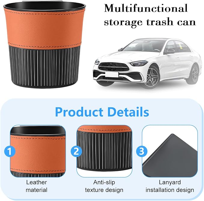 Zpana Car Trash Can, Portable Mini Vehicle Cup Holder Hanging Garbage Container, Multifunctional Automotive Side Door Trash Organizer Can Accessories, Universal for SUV, Sedan, Truck (Orange)