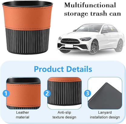 Zpana Car Trash Can, Portable Mini Vehicle Cup Holder Hanging Garbage Container, Multifunctional Automotive Side Door Trash Organizer Can Accessories, Universal for SUV, Sedan, Truck (Orange)