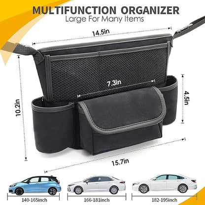 Blue Diamond Car Handbag Holder Between Seats Bling Rhinestone Car Storage Bag Large Capacity Purse Phone Tablet Automotive Consoles Organizer Safe Barrier of Backseat Pet Kids…