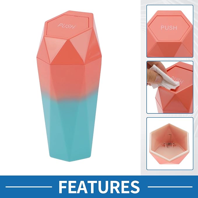 Car Trash Can Portable 3.5" Width 7.9" Height Trash Bin Plastic Pink Blue 1 Pcs