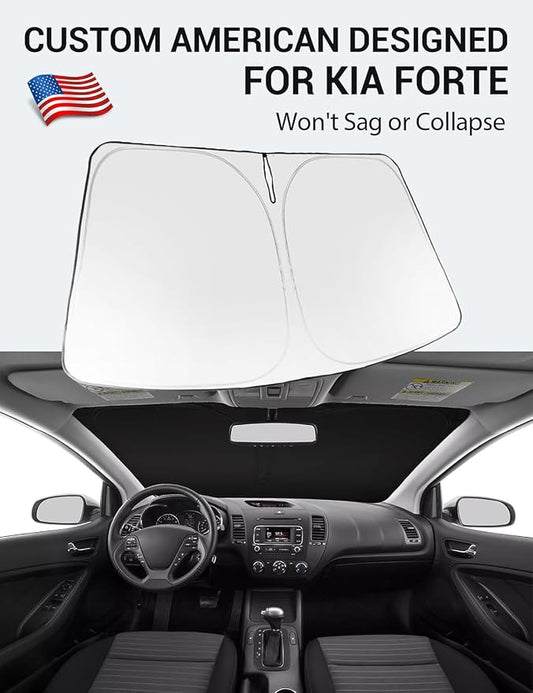Proadsy 2026 Upgrade Windshield Sun Shade Custom Fit 2014-2018 Kia Forte Foldable Front Sunshade Protector Sun Visor Blocks UV Rays Keep Car Cooler