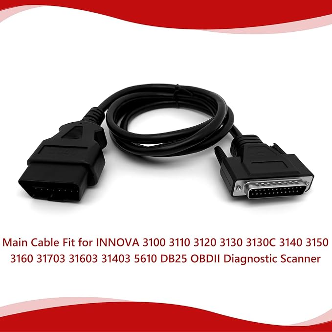 Main Cable Fit for INNOVA 3100 3110 3120 3130 3130C 3140 3150 3160 31703 31603 31403 5610 DB25 OBD2 Diagnostic Scanner, 16-PIN Male to 25-PIN Male OBD-II Test Connector Adapter - 5.1ft/155cm