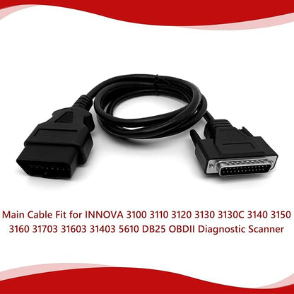 Main Cable Fit for INNOVA 3100 3110 3120 3130 3130C 3140 3150 3160 31703 31603 31403 5610 DB25 OBD2 Diagnostic Scanner, 16-PIN Male to 25-PIN Male OBD-II Test Connector Adapter - 5.1ft/155cm