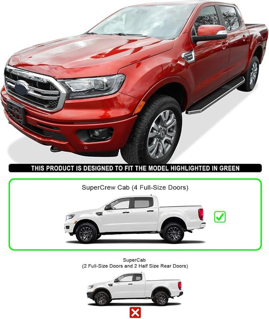 APS Polished Running Boards Style Compatible with Ford Ranger 2019-2026 SuperCrew Cab 4-Door (Side Steps Side Bars) 6in Wide 304 Stainless Steel