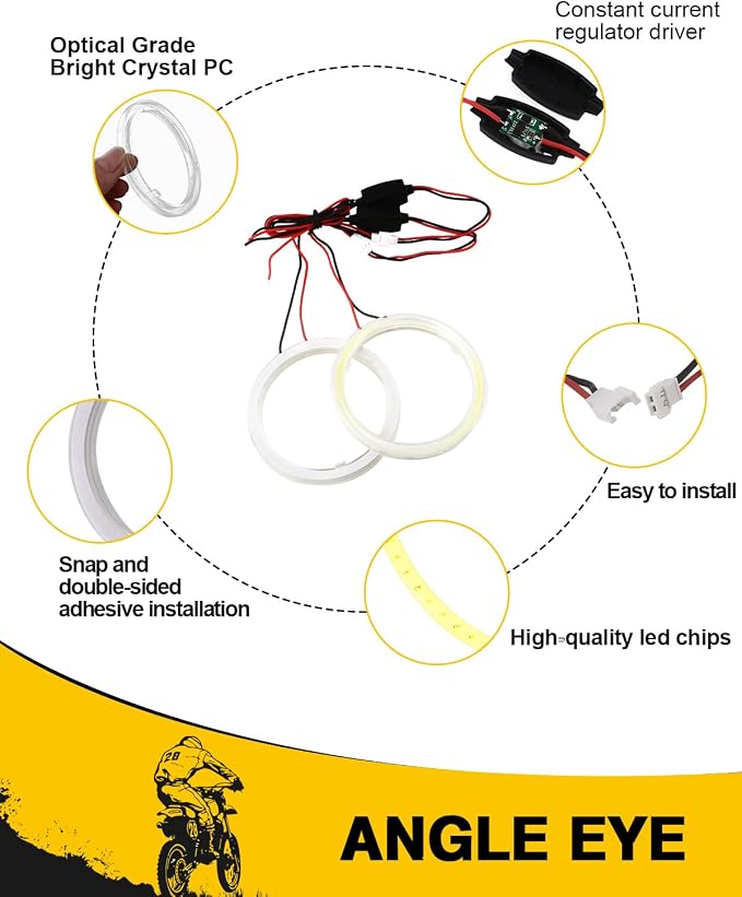 Qasim 2 Pcs White 80MM Car Angel Eyes Halo Rings COB Light Circle Ring LED Fog Light Bulbs DRL Lamp with Plastic Cover 12V 24V