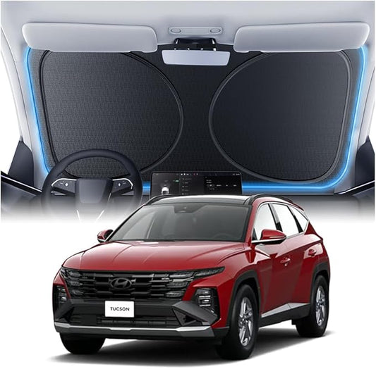 Windshield Sun Shade for Hyundai Elantra/Tucson/Santa Fe 2000-2026, Custom Fit Sunshade, 100% UV Block & Heat Insulation, Foldable Car Sunshade with Storage Bag, Protect Interior Accessories