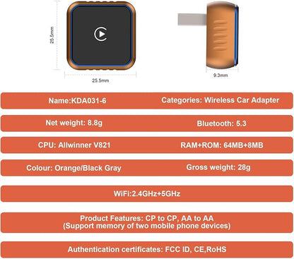 Wireless CarPlay Adapter Compatible with Apple CarPlay 2026 Upgraded Mini Design,USB/USB-C Plug and Play,Stable Low-Latency Connection for iPhone & Android