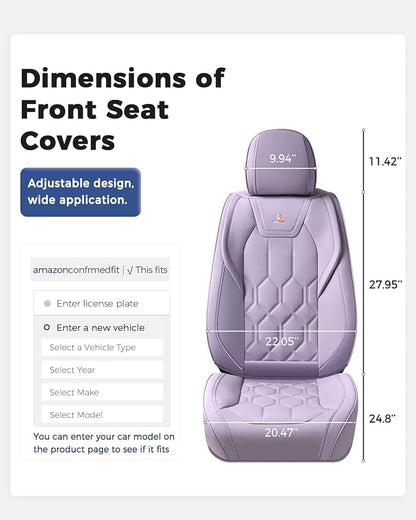 Huidasource Front Seat Covers, Universal Fit for Most Cars SUV Trucks, Full Coverage Leather Seat Cover, Airbag Compatble, Seat Function Retain, Storage Pocket Design, Easy to Install, Purple