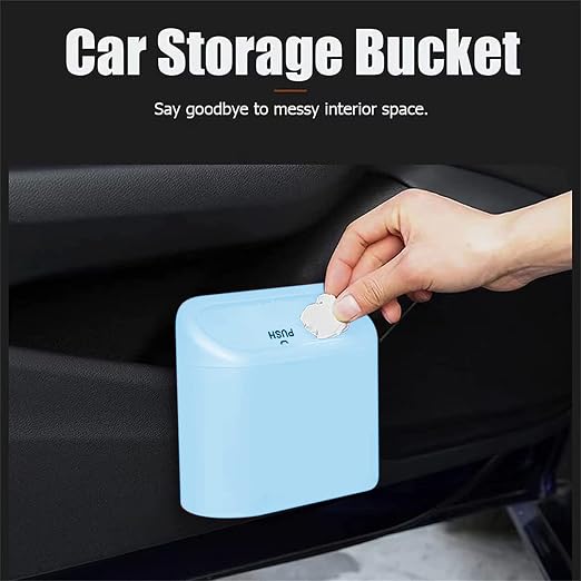 Car Trash Can, Mini Car Bin with Lid 2 Trash Bag Blue, Cute Car Accessories for Storage and Organization，Small Trash Can for car，Bedroom and Office