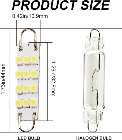 Festoon Rigid Loop LED Lights, 44mm, 6000K White, 561 562 567 564, Fit for Car Interior, Dome, Map, Door Courtesy, Gloves Box and Trunk Lighting (4-Pack)