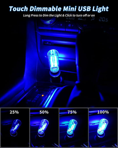 USB Light Touch Dimmable Retro USB Led Lights for Car,Mini USB Light Bulb Ambient Lighting for Car Bedroom Party Christmas Hallway Camping,Blue 2Pack