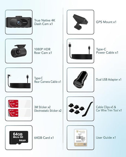 PERNIS 4K Dash Cam Front and Rear, STARVIS Sensor, Free Card Included, 2.4GHz WiFi Dual Dash Camera for Cars, Built-in GPS, Night Vision, G-Sensor, Emergency Lock, 3.16'' IPS, Parking Mode(DS315)