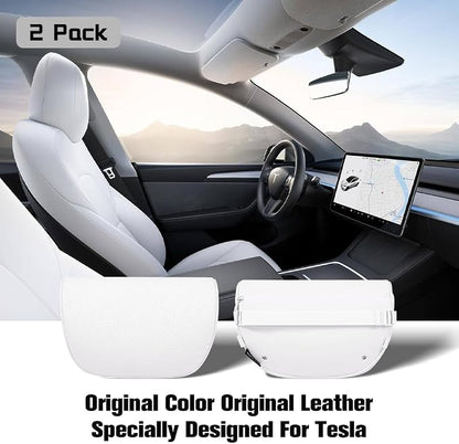 HOPON 2 Pack 2025 Upgrade Headrest Pillow for Tesla Model 3 Model Y with Adjustable Strap,Fits All Vehicles,Car Neck Pillow with Leather,for Head,Neck,Shoulders,Multipurpose,Car Accessories(White)