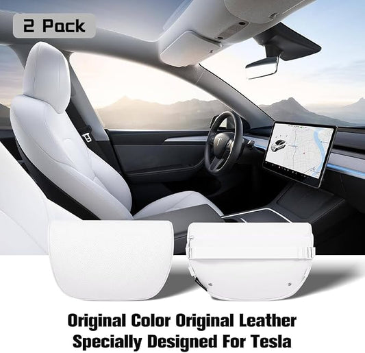 HOPON 2 Pack 2025 Upgrade Headrest Pillow for Tesla Model 3 Model Y with Adjustable Strap,Fits All Vehicles,Car Neck Pillow with Leather,for Head,Neck,Shoulders,Multipurpose,Car Accessories(White)