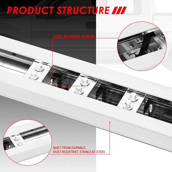 Auto Dynasty Running Boards 5.5 Inches Side Steps Nerf Bar for Truck Compatible with Ford F150 F250 F350 Super/Extended Cab 2015-2024, Stainless Steel, Polished Chrome