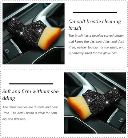 Bling Car Interior Dust Brush, Crystal Rhinestone Soft Auto Detailing Cleaning Brush, Sparkling Diamond Vehicle Dashboard Air Vent Cleaner for Women Girls, Universal for Vehicles (Black)