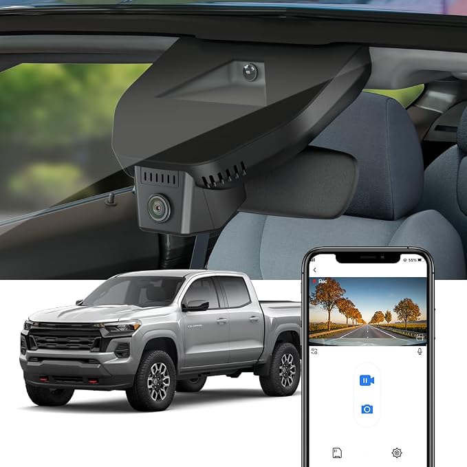 Fitcamx 4K Dash Cam Suitable for Chevy Colorado 2023-2026 with Auto-Dimming (HD2-D5800), OEM Factory Look, UHD 2160P Video, Built-in WiFi & APP, Loop Recording, G-Sensor, Plug & Play, 64GB Card