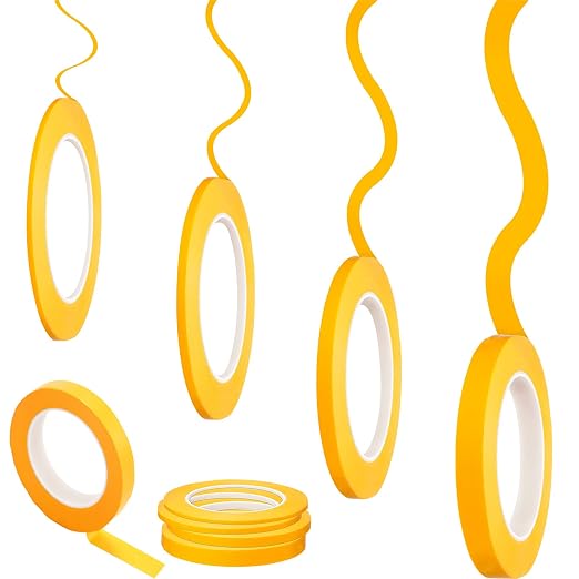 Epakh 4 Pack Painters Tape, Pinstripe Masking Tapes in 1/16, 1/8, 1/4 and 1/2 Inch Wide Suitable for Multi-Surface Automotive DIY Painting Labeling Arts Crafts Car Spray General Purpose(Yellow,52 yd)