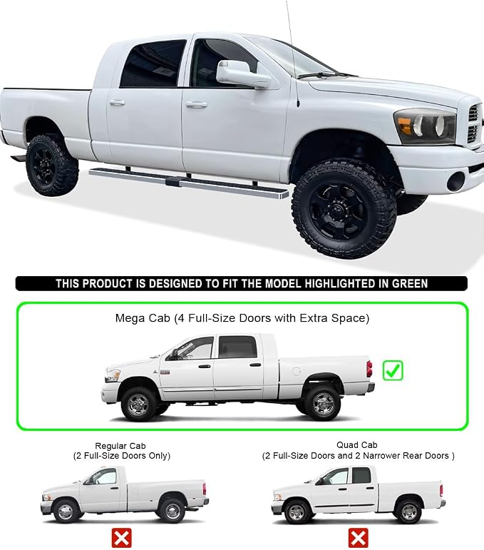 APS (304 Stainless Steel Polished Silver 5 inches) Running Boards Nerf Bars Side Steps Compatible with Dodge Ram 1500 2006-2008 Mega Cab & Ram 2500 3500 2006-2009(91in D2D Short Version)