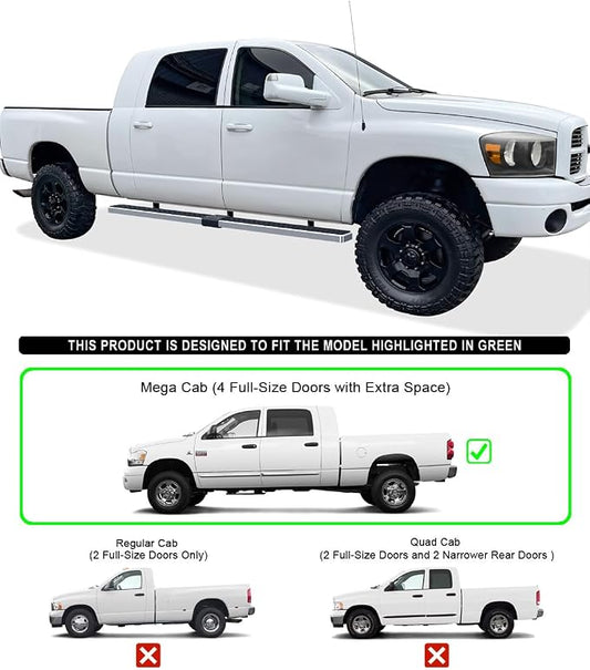 APS (304 Stainless Steel Polished Silver 5 inches) Running Boards Nerf Bars Side Steps Compatible with Dodge Ram 1500 2006-2008 Mega Cab & Ram 2500 3500 2006-2009(91in D2D Short Version)