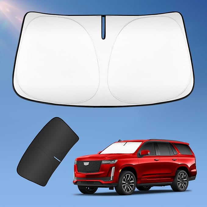 Sun Shade Sunshade for Cadillac Escalade 2021-2025 2026 Windshield Cover, 4-Layers Sun Shield 250T Silver Sun Visor Foldable Front Window Shade Blocks UV Rays Car Accessories