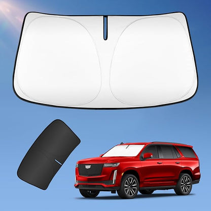 Sun Shade Sunshade for Cadillac Escalade 2021-2025 2026 Windshield Cover, 4-Layers Sun Shield 250T Silver Sun Visor Foldable Front Window Shade Blocks UV Rays Car Accessories