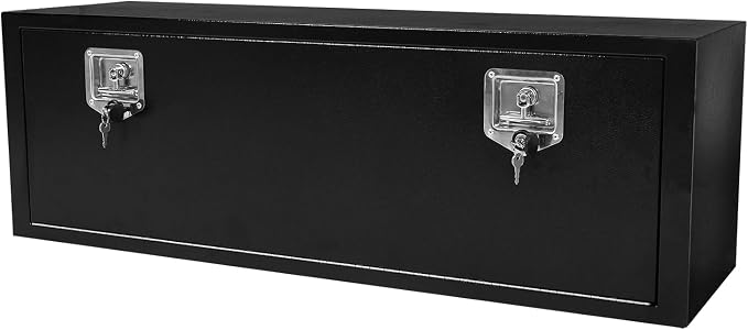48 Inch Underbody Truck Tool Box Steel Storage Tool Box For Truck Under Bed Pickup RV Trailer, Waterproof Black Steel Box with Lock and Keys, 48"x 14"x 16" inch