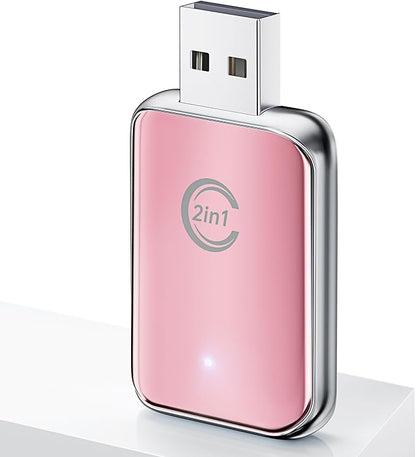Wireless Carplay Adapter for iPhone, Convert Wired Carplay to Wireless, 2 in 1 Plug and Play Mini CarPlay Android Auto Adapter for iOS 10 Android 11 and Above, Cars with Built-in Carplay (Rose Pink)