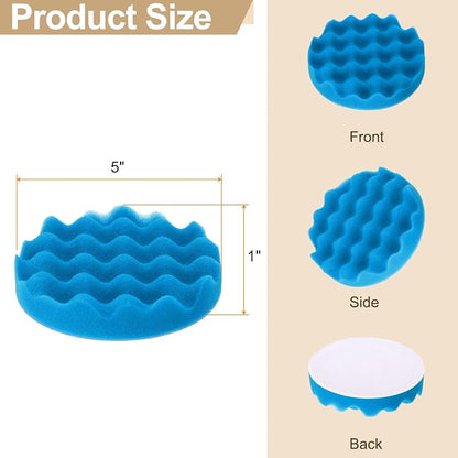 HARFINGTON 3pcs Buffing Sponge Pads 5" Polishing Wheel Waffle Finishing Grip Pad Car Buffer Polisher with Hook and Loop Back for Car Detailing Polishing Waxing, Blue