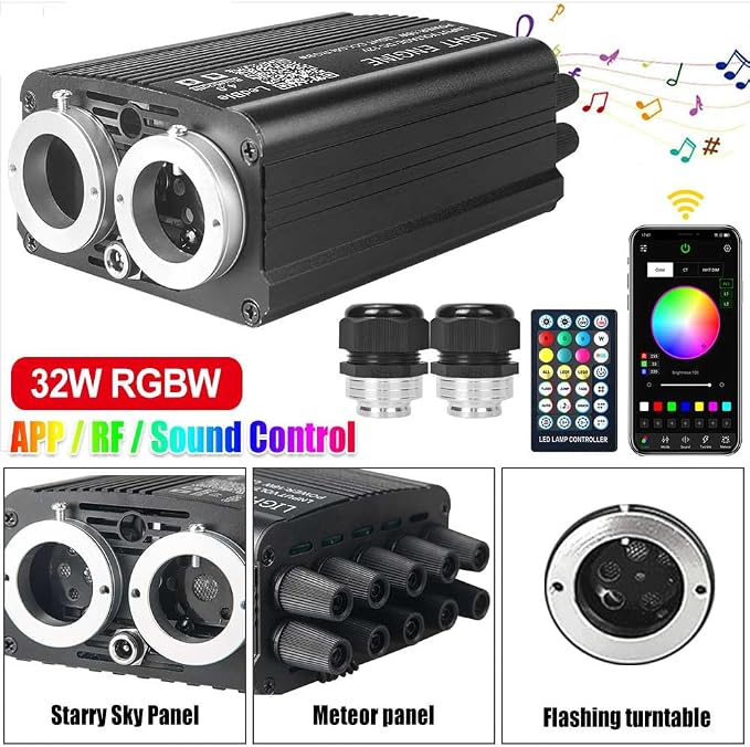 32W Starlight Headliner Light,1300pcs 9.8ft Dual Port Dual Color LED Star Ceiling Fiber Optic Light Kit APP/Remote Control White Shooting Star,for Car/Home/Party