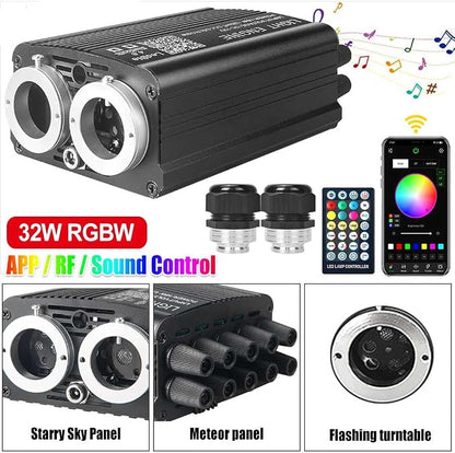 32W Starlight Headliner Light,1300pcs 9.8ft Dual Port Dual Color LED Star Ceiling Fiber Optic Light Kit APP/Remote Control White Shooting Star,for Car/Home/Party