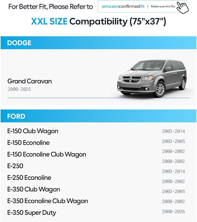 Wigoo 2026 Upgrade Universal Car Windshield Sun Shade [100% Light Block, Durable 210D Oxford] Foldable Heat Insulation Interior Sun Visor to Keep Interior Cool with Storage Bag, XXL(75"x37")