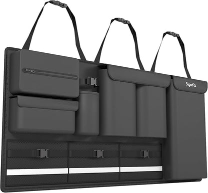 SugarFox Backseat Hanging Trunk Organizer for SUVs, Cars, Trucks & MPVs | Multi-Pocket Storage with Anti-Slip Straps | Space-Saving Auto Accessory | Gift for Drivers | Black, 37.8" x 18.1" - K230