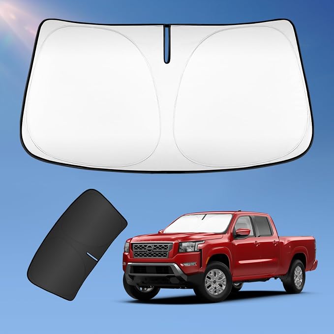 Sun Shade Sunshade for Nissan Frontier 2022-2024 2025 2026 Windshield Cover, 4-Layers Sun Shield 250T Silver Sun Visor Foldable Front Window Shade Blocks UV Rays Car Accessories