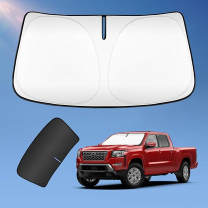 Sun Shade Sunshade for Nissan Frontier 2022-2024 2025 2026 Windshield Cover, 4-Layers Sun Shield 250T Silver Sun Visor Foldable Front Window Shade Blocks UV Rays Car Accessories