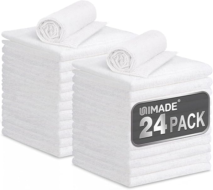 UNIMADE Microfiber Cleaning Cloth, 24 Pack Reusable Microfiber Towels for Cars Lint Free Cleaning Shop Towel Rags for Home Kitchen Automotive Bar Mechanic Restaurant Garage, 11"x 12", White