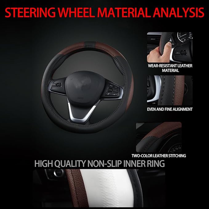 BESULEN Car Steering Wheel Cover, Soft Leather Steering Wheel Protector, Universal Non-Slip Steering Wheel Covers, Comfortable Grip Sweat-Absorbent, Automotive Interior Accessories