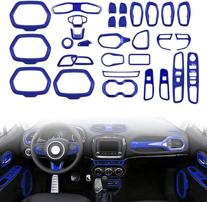 31PCS/ Set Interior Trim Kit Car Interior Accessories Decoration Trim Kit for Jeep Renegade 2015-2018 (Dark Blue)